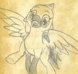 Size: 1024x977 | Tagged: safe, artist:ethaes, derpibooru import, oc, oc only, oc:sulphur nimbus, classical hippogriff, hippogriff, cute, happy, pencil drawing, sketch, solo, sulphur nimbus, traditional art