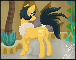 Size: 1280x1009 | Tagged: safe, artist:heartscharm, derpibooru import, cleopatra jazz, earth pony, pony, dungeons and discords, female, looking at you, looking back, looking back at you, mare, plot, smiling, smiling at you, solo, underhoof