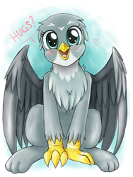 Size: 1725x2300 | Tagged: safe, artist:evomanaphy, gabby, griffon, blushing, bronybait, cute, female, gabbybetes, hug request, patreon reward, sketch, solo