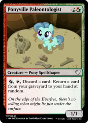 Size: 375x523 | Tagged: safe, derpibooru import, edit, edited screencap, screencap, petunia paleo, earth pony, pony, the fault in our cutie marks, card, ccg, female, filly, foal, fossil, magic the gathering, solo, spiny back ponysaurus, trading card, trading card edit