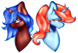 Size: 1024x693 | Tagged: safe, artist:alliedrawsart, derpibooru import, oc, oc only, oc:emberfrost, oc:frostfire, pony, unicorn, simple background, sisters, transparent background