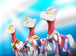 Size: 3472x2552 | Tagged: safe, artist:metrosaurus, derpibooru import, crossover, ponified, ultraman, ultraman dyna, ultraman gaia, ultraman tiga