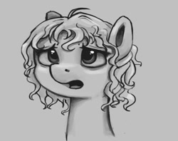 Size: 1024x811 | Tagged: safe, artist:genbulein, derpibooru import, oc, oc only, oc:heartbreak, earth pony, pony, bust, female, human in equestria, human to pony, male to female, mare, messy mane, monochrome, my little heartbreak, portrait, rule 63, solo, traditional art