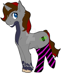 Size: 1024x1222 | Tagged: safe, artist:celestialgrounds, derpibooru import, oc, oc only, oc:gwynkiri, pony, unicorn, clothes, socks, solo, stockings, striped socks, watermark