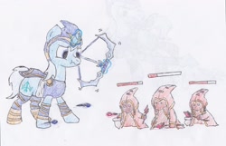 Size: 2598x1671 | Tagged: safe, artist:egg_roll, derpibooru import, arrow, bow (weapon), bow and arrow, league of legends, ponified, traditional art, weapon