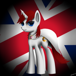 Size: 1600x1600 | Tagged: safe, artist:titan2955, derpibooru import, oc, oc only, oc:britannia, cape, clothes, solo, union jack