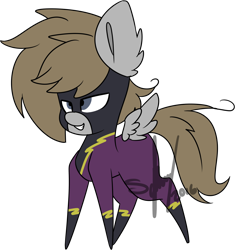 Size: 1598x1700 | Tagged: safe, artist:sydneydraws25, derpibooru import, oc, oc only, oc:digital dusk, pegasus, pony, chibi, clothes, shadowbolts costume, solo