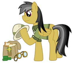 Size: 1492x1320 | Tagged: safe, artist:sketchmcreations, derpibooru import, daring do, daring do adventure collection, anatomical horror, anatomically incorrect, bread, daring do and the forbidden city of clouds, food, goggles, gum, incorrect leg anatomy, inkscape, saddle bag, simple background, transparent background, vector