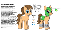 Size: 1488x800 | Tagged: safe, artist:mightyshockwave, derpibooru import, oc, oc only, oc:zippersnap, looking at you, reference sheet, silly name, solo