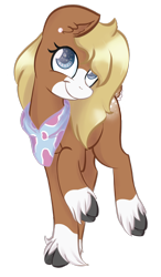 Size: 1024x1759 | Tagged: safe, artist:cyanyeh, derpibooru import, oc, oc only, oc:jessica, deer pony, original species, clothes, commission, cute, ear piercing, earring, jewelry, looking at you, piercing, raised hoof, scarf, simple background, smiling, solo, transparent background, unshorn fetlocks, ych result