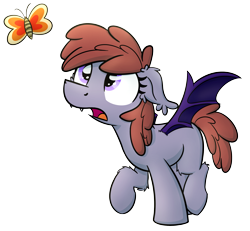 Size: 2308x2132 | Tagged: safe, artist:moemneop, derpibooru import, oc, oc only, oc:lukida, bat pony, butterfly, pony, female, filly, solo, spread wings