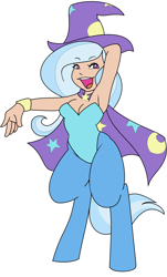 Size: 1496x2478 | Tagged: safe, artist:/d/non, derpibooru import, oc, oc only, oc:starburst, satyr, armpits, bracelet, cape, clothes, hat, jewelry, leotard, parent:trixie, solo, wizard hat