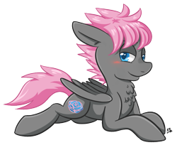 Size: 721x587 | Tagged: safe, artist:bloodorangepancakes, derpibooru import, oc, oc only, oc:rayzel, pegasus, pony, blushing, chest fluff, pink mane, solo