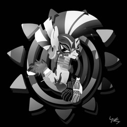 Size: 1024x1024 | Tagged: safe, artist:ii-art, derpibooru import, zecora, zebra, black and white, grayscale, monochrome, solo