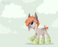 Size: 1372x1099 | Tagged: safe, artist:milka-pony, derpibooru import, oc, oc only, cloud, frown, short tail, solo, uggs