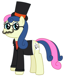 Size: 2556x3019 | Tagged: safe, artist:sketchmcreations, derpibooru import, bon bon, sweetie drops, disguise, facial hair, glasses, hat, inkscape, moustache, secret agent sweetie drops, simple background, top hat, transparent background, vector