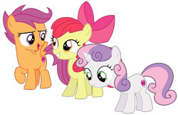 Size: 4725x3044 | Tagged: safe, artist:sketchmcreations, derpibooru import, apple bloom, scootaloo, sweetie belle, the fault in our cutie marks, cutie mark, cutie mark crusaders, looking down, open mouth, simple background, smiling, the cmc's cutie marks, transparent background, vector