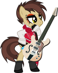 Size: 1182x1495 | Tagged: safe, artist:lightningbolt, derpibooru exclusive, derpibooru import, earth pony, pony, .svg available, a fever you can't sweat out, bipedal, clothes, femboy, flower, guitar, makeup, male, panic! at the disco, ponified, rose, ryan ross, shoes, simple background, socks, solo, stallion, svg, transparent background, vector, vest