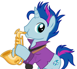 Size: 4216x3791 | Tagged: safe, artist:sketchmcreations, derpibooru import, blue note, the fault in our cutie marks, background pony, clothes, musical instrument, necktie, puffy cheeks, saxophone, shirt, simple background, transparent background, vector