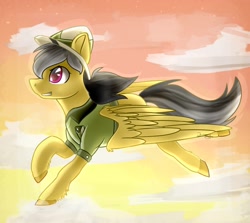 Size: 946x844 | Tagged: safe, artist:jazzerix, derpibooru import, daring do, clothes, flying, hat, solo