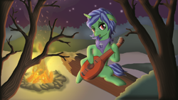 Size: 1024x576 | Tagged: safe, artist:fermin-tenava, derpibooru import, oc, oc only, oc:minty, unicorn, dated work, fireplace, gay, horn, male, singing, unicorn oc