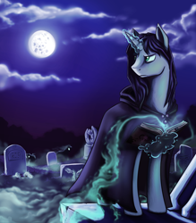 Size: 886x1013 | Tagged: safe, artist:28gooddays, derpibooru import, pony, unicorn, book, dark magic, grave, magic