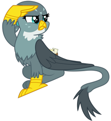 Size: 2888x3159 | Tagged: safe, artist:sketchmcreations, derpibooru import, gabby, griffon, the fault in our cutie marks, mailbag, simple background, sitting, transparent background, vector, watching