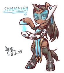 Size: 1057x1200 | Tagged: safe, artist:ogre, derpibooru import, hoof polish, overwatch, pixiv, ponified, solo, symmetra, video game