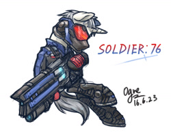 Size: 1200x961 | Tagged: safe, artist:ogre, derpibooru import, overwatch, pixiv, ponified, soldier 76, solo, video game