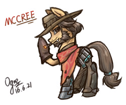 Size: 1200x1001 | Tagged: safe, artist:ogre, derpibooru import, jesse mccree, overwatch, pixiv, ponified, solo, video game