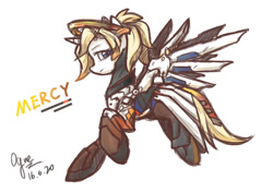 Size: 1200x846 | Tagged: safe, artist:ogre, derpibooru import, mercy, overwatch, pixiv, ponified, solo, video game