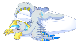 Size: 8161x4585 | Tagged: safe, artist:ruef, derpibooru import, oc, oc only, oc:cirrus sky, hippogriff, original species, absurd resolution, bed, cutie mark, sleeping, solo, talons