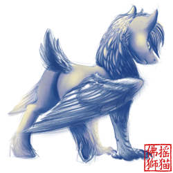 Size: 1000x1000 | Tagged: safe, artist:rattlesire, derpibooru import, oc, oc only, oc:cirrus sky, hippogriff, original species, looking at you, looking back, sketch, solo, talons, underhoof