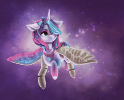 Size: 2150x1728 | Tagged: safe, artist:domidelance, derpibooru import, oc, oc only, oc:queen clarisson, alicorn, pony, alicorn oc, flying, solo, universe