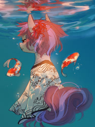 Size: 1100x1470 | Tagged: safe, artist:asianpony, derpibooru import, oc, oc only, oc:lino, fish, clothes, solo, underwater