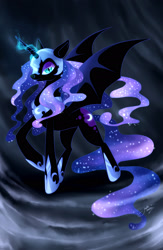 Size: 1500x2300 | Tagged: safe, artist:juliagoldfox, derpibooru import, nightmare moon, magic, solo, spread wings