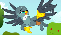 Size: 720x408 | Tagged: safe, derpibooru import, screencap, gabby, griffon, the fault in our cutie marks, apple tree, faic, open mouth, solo, tree