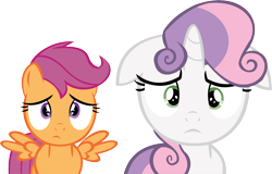 Size: 14058x8986 | Tagged: safe, artist:cyanlightning, derpibooru import, scootaloo, sweetie belle, .svg available, absurd resolution, floppy ears, simple background, transparent background, vector