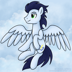 Size: 2060x2060 | Tagged: safe, artist:chelseaz123, derpibooru import, soarin', pegasus, pony, male, sky, solo, stallion