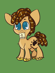 Size: 720x960 | Tagged: safe, artist:hedgehog-plant, derpibooru import, oc, oc only, oc:catnap, earth pony, pony, mouth hold, nerd, note, simple background, solo, unshorn fetlocks