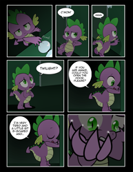 Size: 1275x1650 | Tagged: safe, artist:dsana, spike, dragon, comic:to look after, claws, comic, dark, door, doorknob, solo