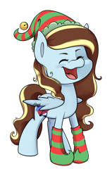 Size: 1104x1738 | Tagged: safe, artist:midnightpremiere, oc, oc only, pegasus, pony, clothes, elf hat, female, hat, mare, open mouth, simple background, socks, solo, striped socks, transparent background