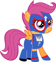 Size: 1280x1418 | Tagged: safe, artist:skulluigi, derpibooru import, scootaloo, 1000 hours in ms paint, crossover, luchador, luchador mask, mask, ms paint, parody, rey mysterio, solo, wrestling, wwe