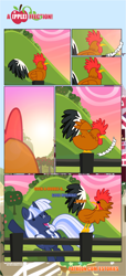 Size: 1919x4225 | Tagged: safe, artist:estories, oc, oc only, oc:silverlay, pony, rooster, unicorn, comic:a(pple)ffection, absurd resolution, comic, female, fence, mare, sweet apple acres