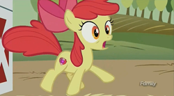 Size: 1275x705 | Tagged: safe, derpibooru import, screencap, apple bloom, where the apple lies, cutie mark, discovery family logo, solo, the cmc's cutie marks