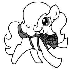 Size: 640x600 | Tagged: safe, artist:ficficponyfic, derpibooru import, oc, oc only, oc:emerald jewel, earth pony, pony, bag, bandana, colt, colt quest, cute, excited, eyes closed, hair over one eye, happy, hnnng, looking back, male, monochrome, open mouth, running, smiling, solo, story included, trap, weapons-grade cute