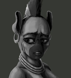 Size: 531x582 | Tagged: safe, artist:adolphbartels, zecora, anthro, zebra, bust, monochrome, portrait, simple background, solo