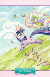 Size: 1988x3054 | Tagged: safe, artist:sararichard, idw, spike, twilight sparkle, dragon, dragonfly, pony, unicorn, levitation, magic, telekinesis, traditional art