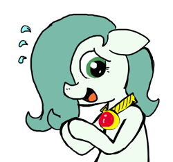 Size: 640x600 | Tagged: safe, artist:ficficponyfic, color edit, derpibooru import, edit, oc, oc only, oc:emerald jewel, earth pony, pony, amulet, child, color, colored, colt, colt quest, femboy, foal, hair over one eye, male, nervous, solo, sweat, sweatdrop