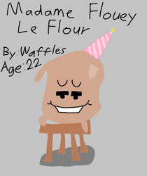 Size: 1460x1740 | Tagged: safe, artist:waffles, madame leflour, crossover, flour sack, flowey, ms paint, pun, solo, stool, undertale